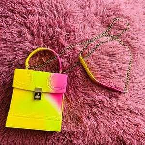 yellow and pink jelly structured crossbody chain purse